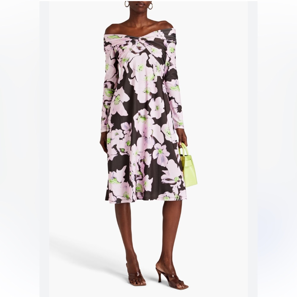 Stine Goya Off the Shoulder floral print jersey dress, designer dress